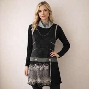 Linea Domani Tunic Top Set Women's Large L Patchwork Artsy Abstract Layered